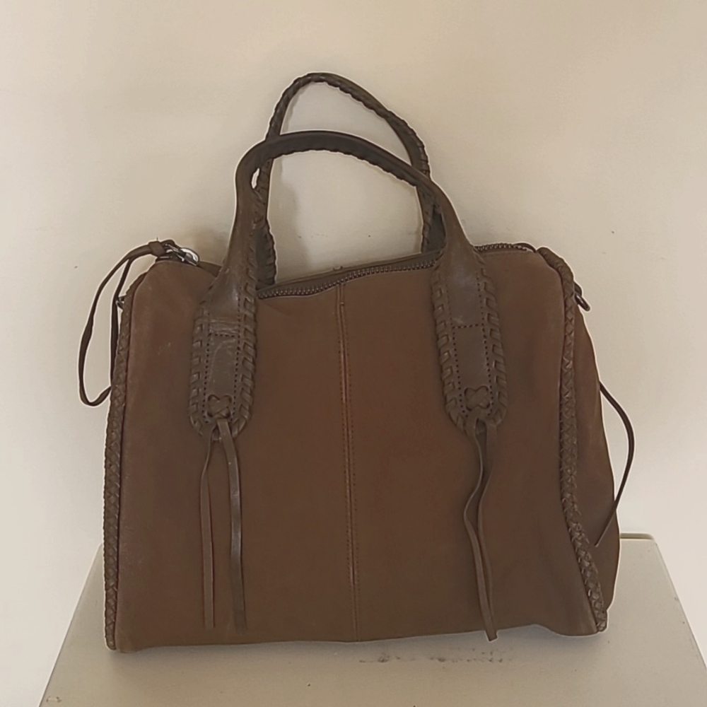 Lucky Brand Leather Satchel Bag With Fringe and Whipstitch Detail